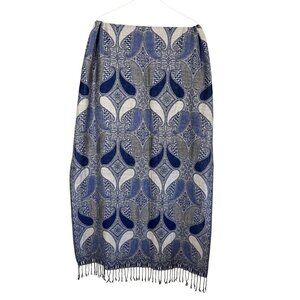Pashmina Scarf Adult Blue Floral Silk Paisley Tassel Luxury Wrap Neutral Shawl